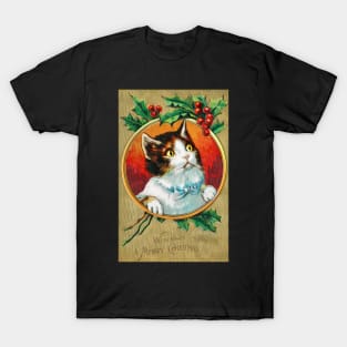 Vintage Christmas Cat- Wishing you a Merry Christmas funny T-Shirt